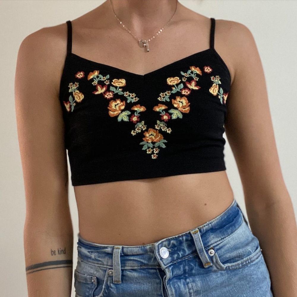 Cropped Floral Hand Stitched Tank top